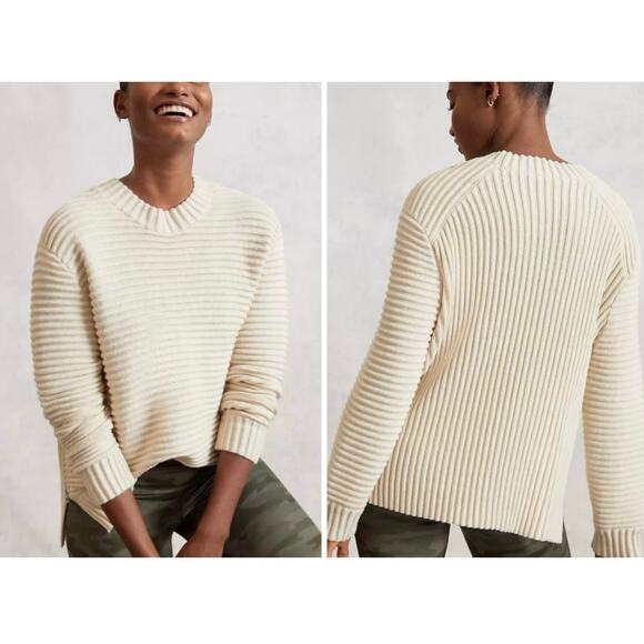 Varley Sweaters - NWOT Varley Talbert Cotton Ribbed Cropped Chunky Knit Boxy Sweater Ivory Medium